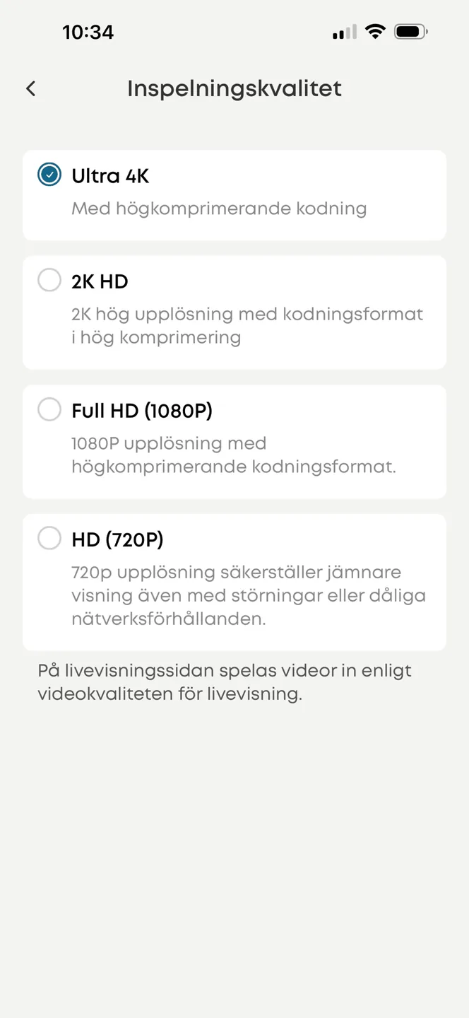 Eufy-appen: val av inspelningskvalitet för EufyCam S4, Ultra 4K, 2K, 1080p eller 720p