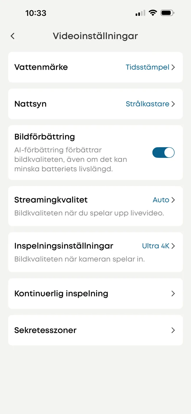 Eufy-appen: videoinställningar för EufyCam S4 med nattsyn, bildförbättring, streamingkvalitet och sekretesszoner