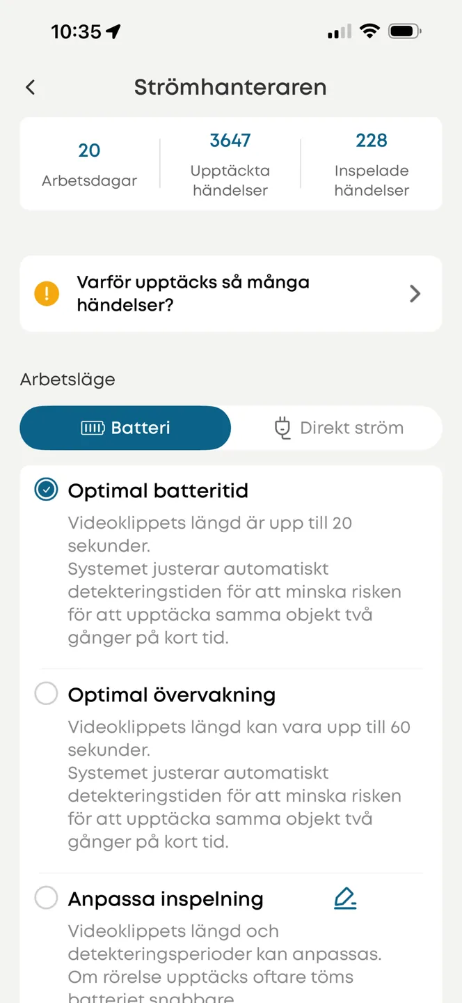 Eufy-appen: strömhanteraren för EufyCam S4 med lägena optimal batteritid och optimal övervakning